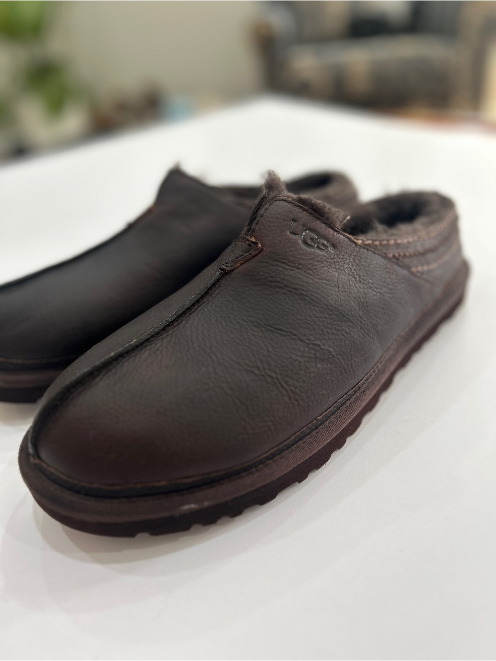 UGG Men's Dark Brown Leather Slip-On Clog